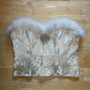 Vintage Rare Victoria’s Secret Gold Label Feather Trim Floral Satin Corset Top